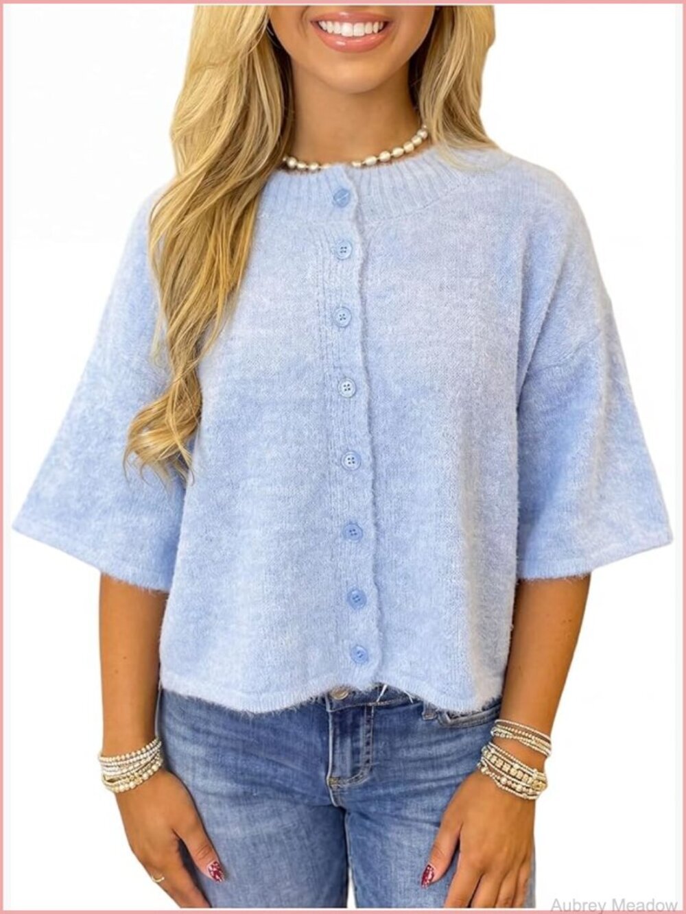 Short Sleeve Button Down Cardigan Sweater Lightweight Knit Top